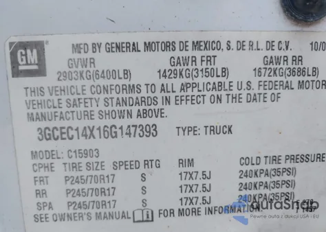 2006 Chevrolet Silverado 1500 Work Truck z USA, uszkodzony, nr VIN 3GCEC14X16G147393